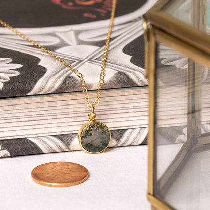 Moss Agate Disc Gold Necklace
