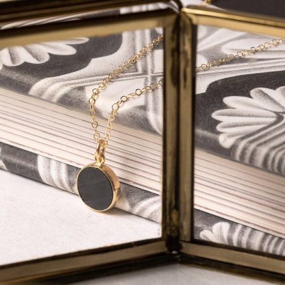 Black Obsidian Small Round Disc Gold Circle Necklace
