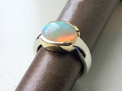 Opal Ring 14K - Half Bezel Ring Setting- 8x10 Oval Setting