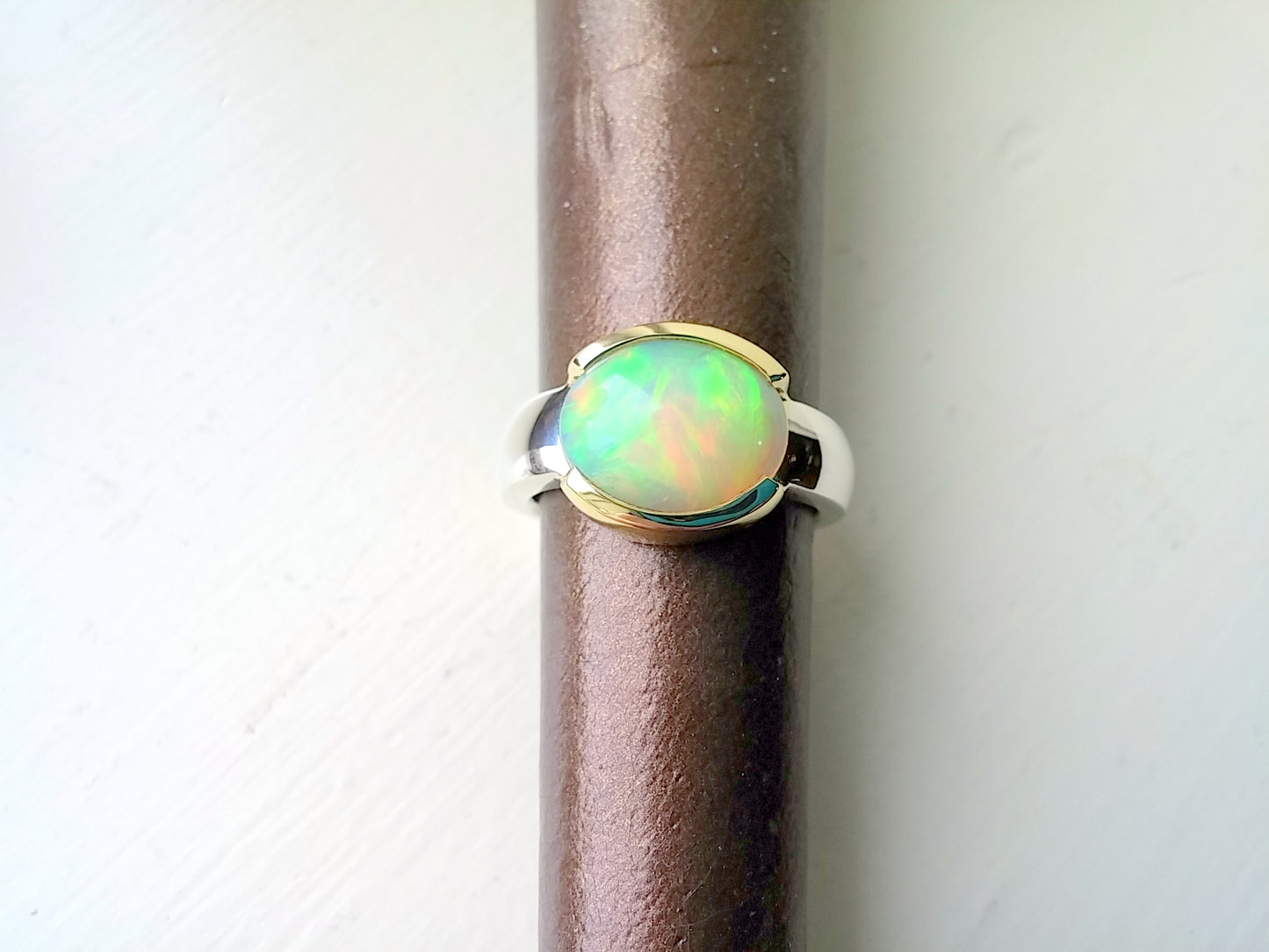 Opal Ring 14K - Half Bezel Ring Setting- 8x10 Oval Setting