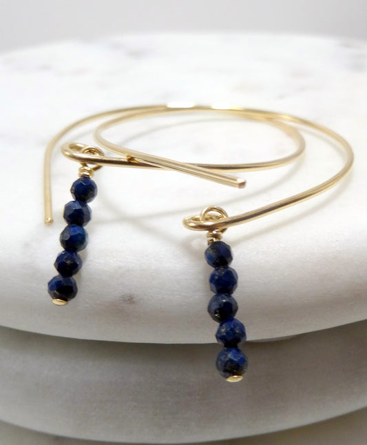 Lapis Gold Earring - Tiny 2m Faceted Bead Threader