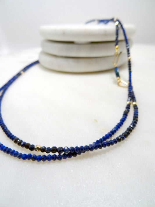 Lapis 14K Beaded Necklace - Tiny 2m Faceted Lapis - 24"