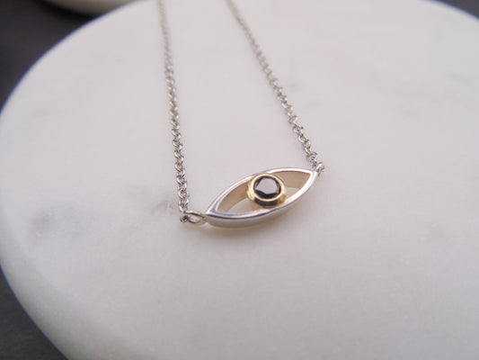 Sterling Silver Evil Eye Necklace - 2m Black Diamond - 18"