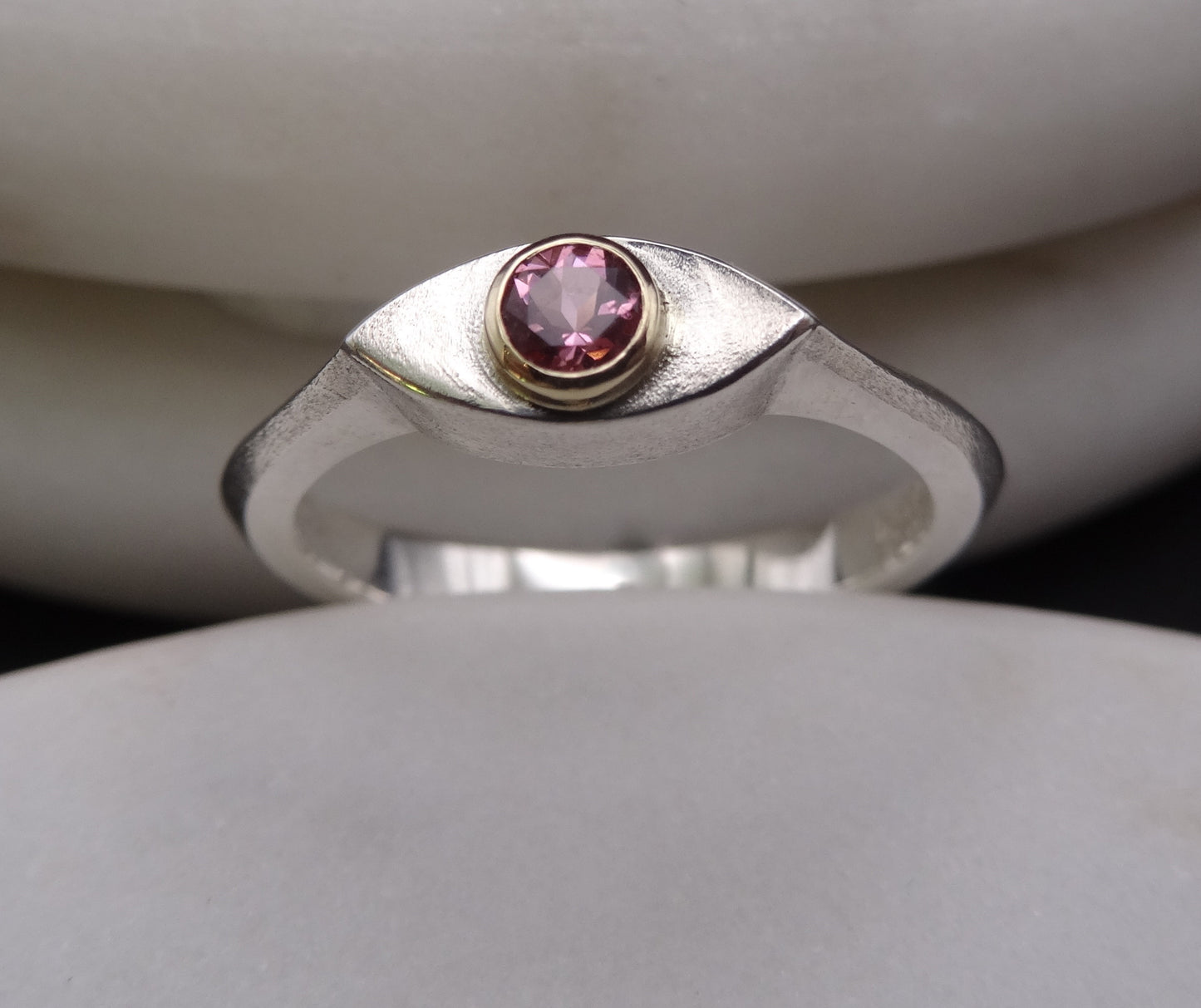 Sterling Silver Ring Evil Eye - 2m Pink Tourmaline - Size 7