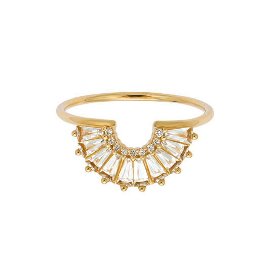 Solid Gold Diamond & Topaz Illuminating Baguette Arc Ring
