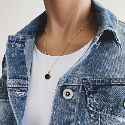 Black Obsidian Small Round Disc Gold Circle Necklace