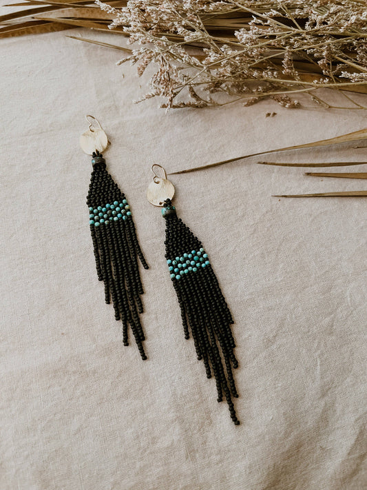 Japanese Beaded Earrings- River Set - in black