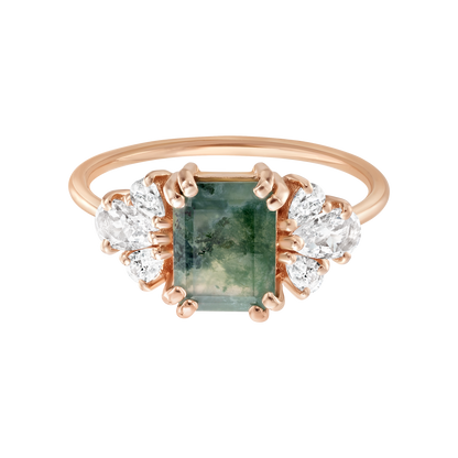 Moss Agate & Diamond Empress Ring - Rose Gold Filled
