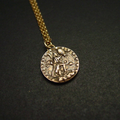 Zodiac Aquarius Necklace - Hand Carved Lost Wax Bronze