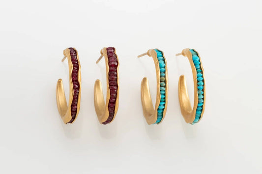 Gold Hoops in Vermeil - Lapis or Turquoise