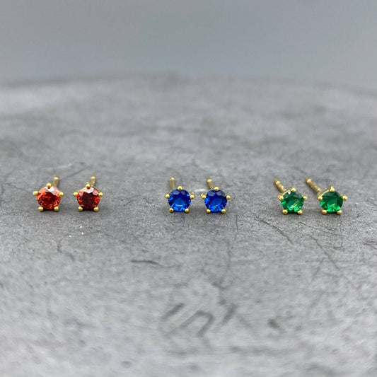 Gold Round Birthstone Studs