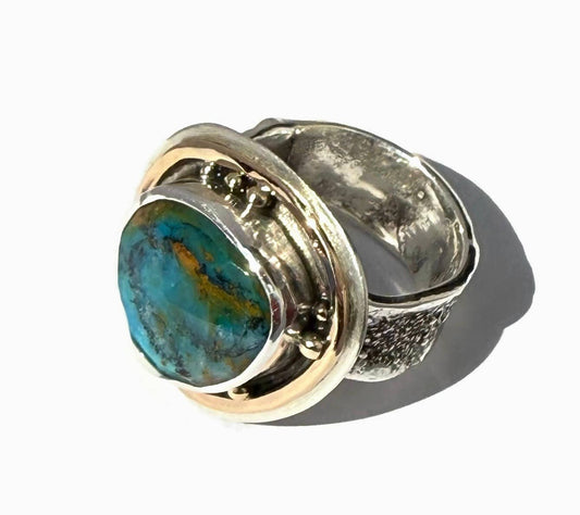 Peruvian Organic Opal Facet Ring with Gold Accents